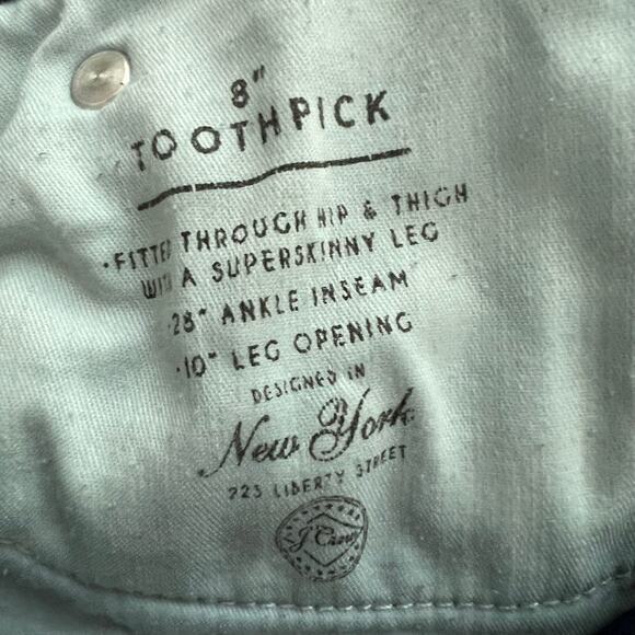 J. Crew 8" Toothpick High Rise Jeans Blue 5-Pocket Zip Skinny Leg Ankle Sz 29 - Picture 6 of 7